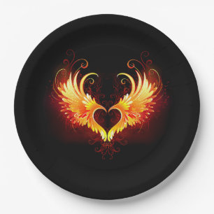Angel Fire Heart met Wings Papieren Bordje