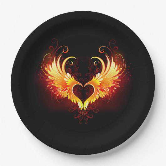 Angel Fire Heart met Wings Papieren Bordje (Voorkant)