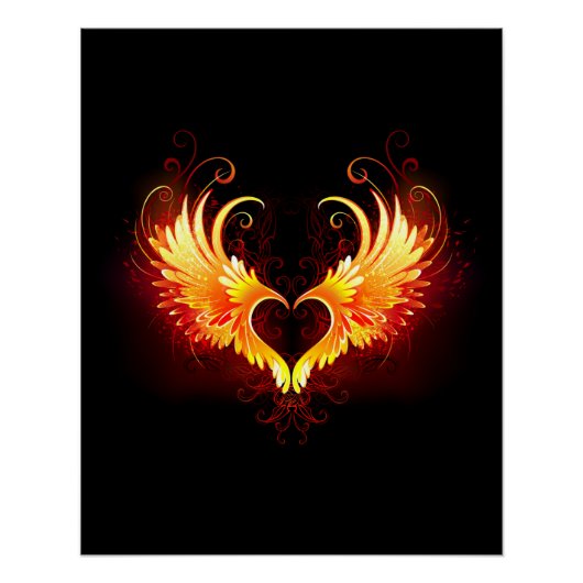 Angel Fire Heart met Wings Perfect Poster (Voorkant)