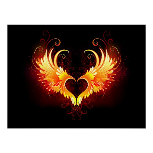 Angel Fire Heart met Wings Perfect Poster (Voorkant)