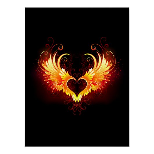 Angel Fire Heart met Wings Perfect Poster (Voorkant)