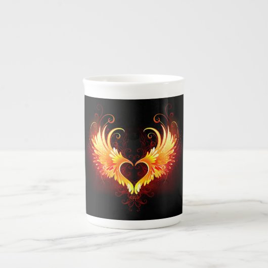 Angel Fire Heart met Wings Porselein Kop (Voorkant)