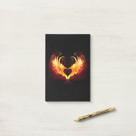 Angel Fire Heart met Wings Post-it® Notes (Op bureau)
