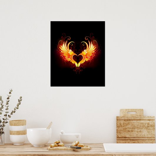 Angel Fire Heart met Wings Poster (Keuken)