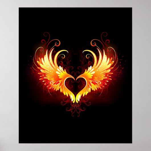 Angel Fire Heart met Wings Poster (Voorkant)