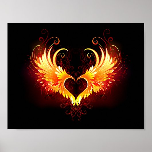 Angel Fire Heart met Wings Poster (Voorkant)