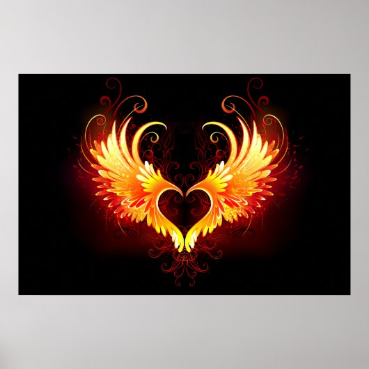 Angel Fire Heart met Wings Poster (Voorkant)