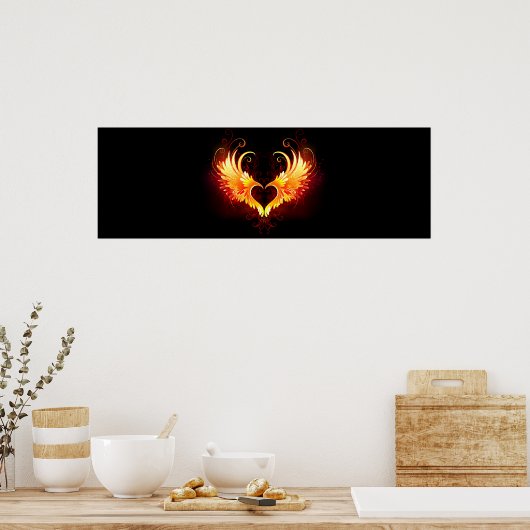 Angel Fire Heart met Wings Poster (Keuken)