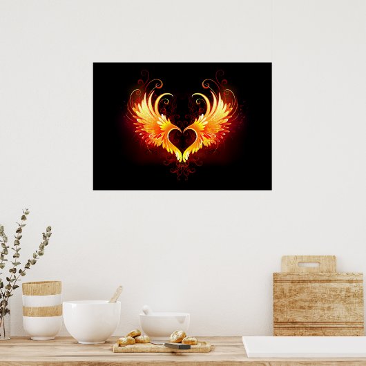 Angel Fire Heart met Wings Poster (Keuken)