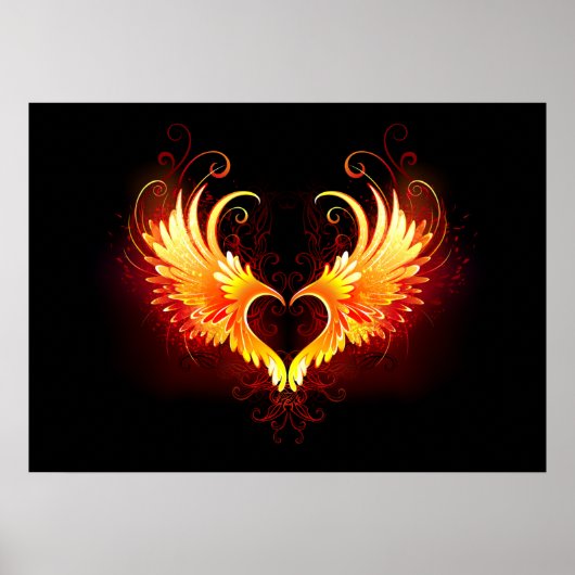 Angel Fire Heart met Wings Poster (Voorkant)