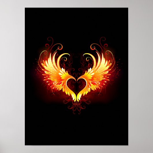 Angel Fire Heart met Wings Poster (Voorkant)