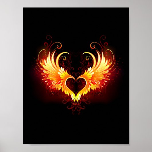 Angel Fire Heart met Wings Poster (Voorkant)