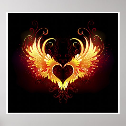 Angel Fire Heart met Wings Poster (Voorkant)