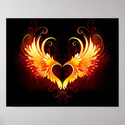 Angel Fire Heart met Wings Poster (Voorkant)