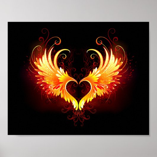 Angel Fire Heart met Wings Poster (Voorkant)
