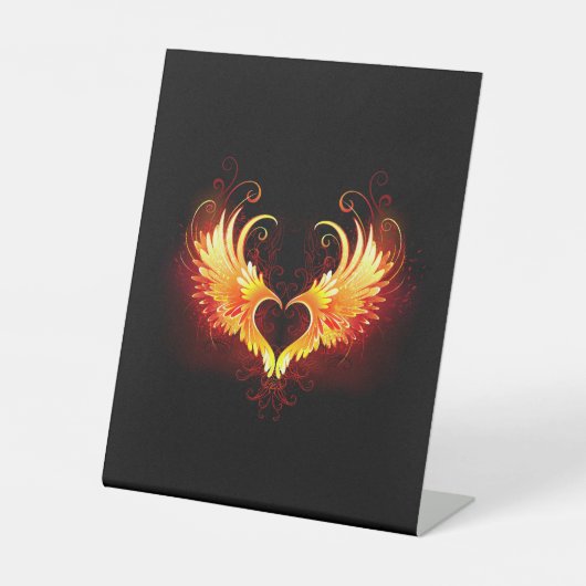 Angel Fire Heart met Wings Reclamebord Met Voetstuk (Voorkant)
