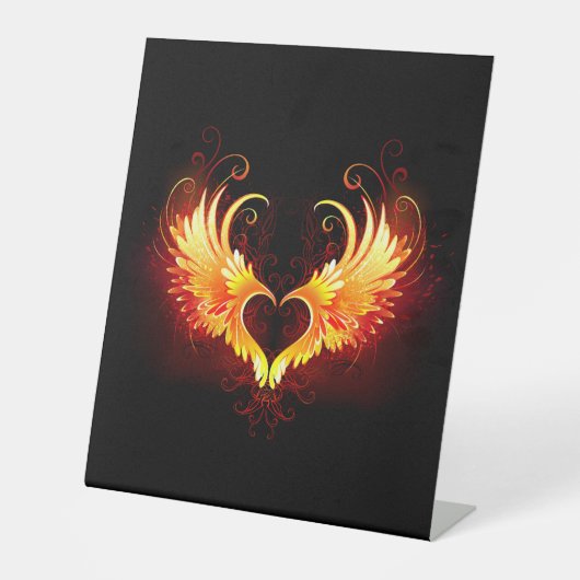 Angel Fire Heart met Wings Reclamebord Met Voetstuk (Voorkant)