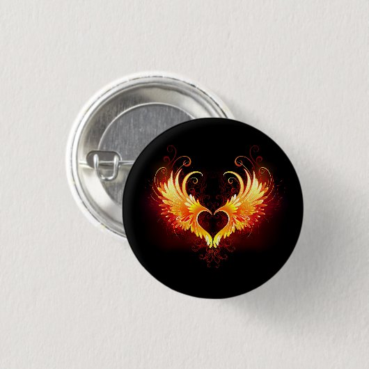 Angel Fire Heart met Wings Ronde Button 3,2 Cm (Voorkant /achterkant)