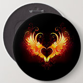 Angel Fire Heart met Wings Ronde Button 6,0 Cm (Voorkant /achterkant)