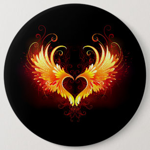 Angel Fire Heart met Wings Ronde Button 6,0 Cm