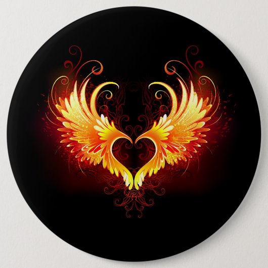 Angel Fire Heart met Wings Ronde Button 6,0 Cm (Voorkant)