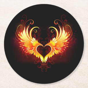 Angel Fire Heart met Wings Ronde Kartonnen Onderzetter