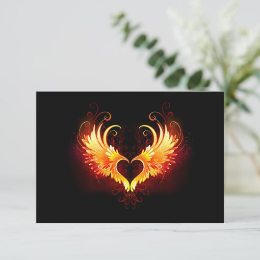 Angel Fire Heart met Wings RSVP Kaartje (Staand voorkant)