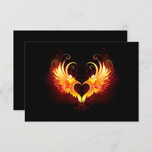 Angel Fire Heart met Wings RSVP Kaartje (Voorkant / Achterkant)