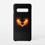 Angel Fire Heart met Wings Samsung Galaxy S10 Hoesje<br><div class="desc">Engel vuurhart met vlammende vleugels op zwarte achtergrond.</div>