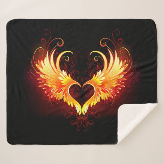 Angel Fire Heart met Wings Sherpa Deken (Voorkant (horizontaal))