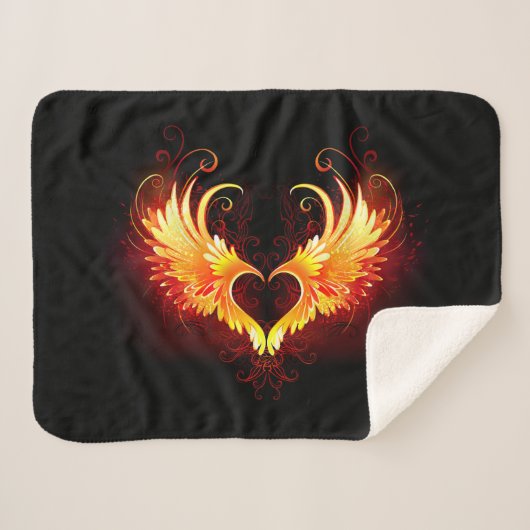 Angel Fire Heart met Wings Sherpa Deken (Voorkant (horizontaal))
