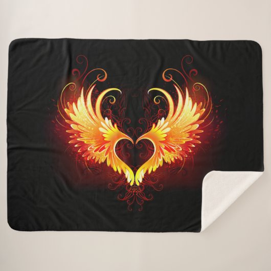 Angel Fire Heart met Wings Sherpa Deken (Voorkant (horizontaal))