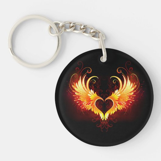 Angel Fire Heart met Wings Sleutelhanger (Voorkant)