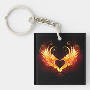 Angel Fire Heart met Wings Sleutelhanger