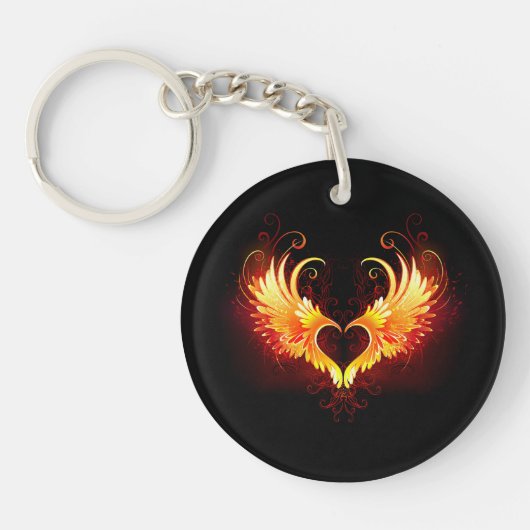 Angel Fire Heart met Wings Sleutelhanger (Voorkant)