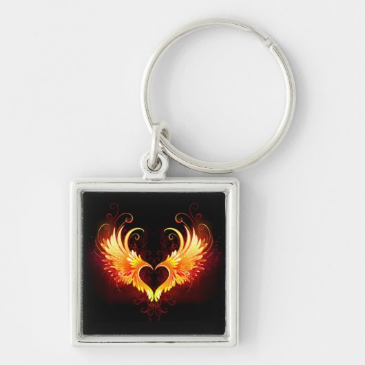Angel Fire Heart met Wings Sleutelhanger (Voorkant)
