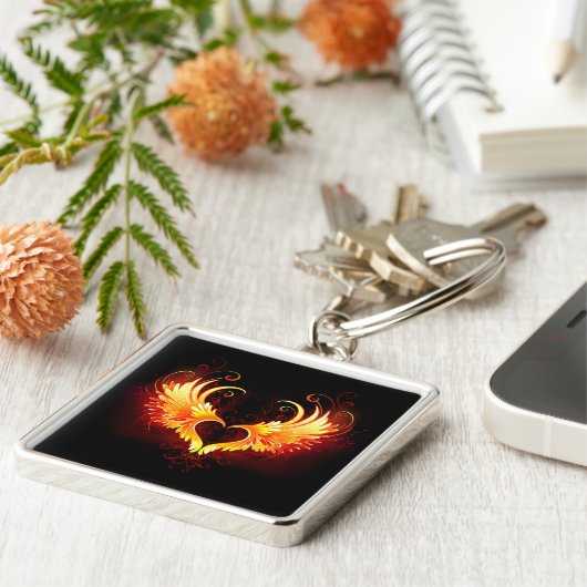 Angel Fire Heart met Wings Sleutelhanger (Zijkant)