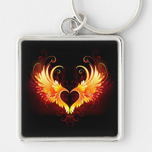 Angel Fire Heart met Wings Sleutelhanger (Voorkant)