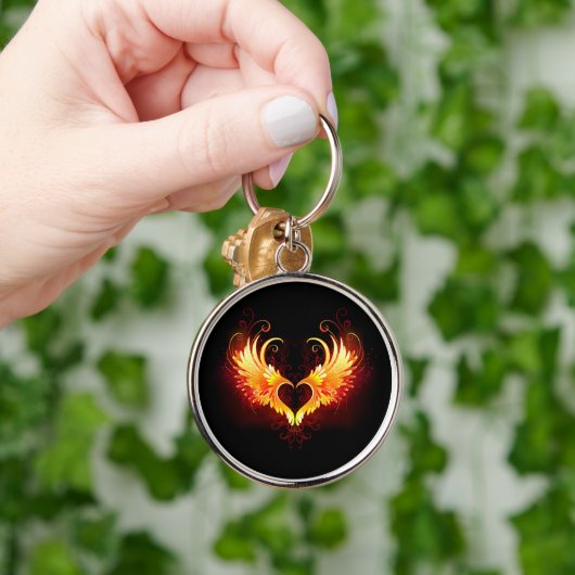 Angel Fire Heart met Wings Sleutelhanger (Hand)