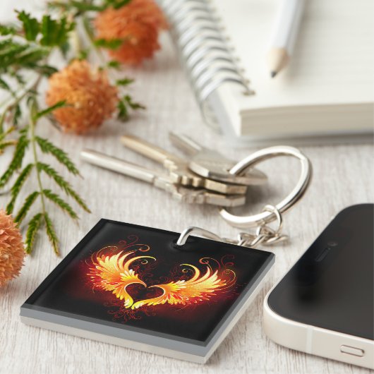 Angel Fire Heart met Wings Sleutelhanger (Voorkant Rechts)