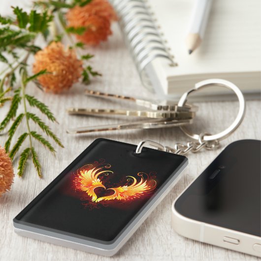 Angel Fire Heart met Wings Sleutelhanger (Voorkant Rechts)