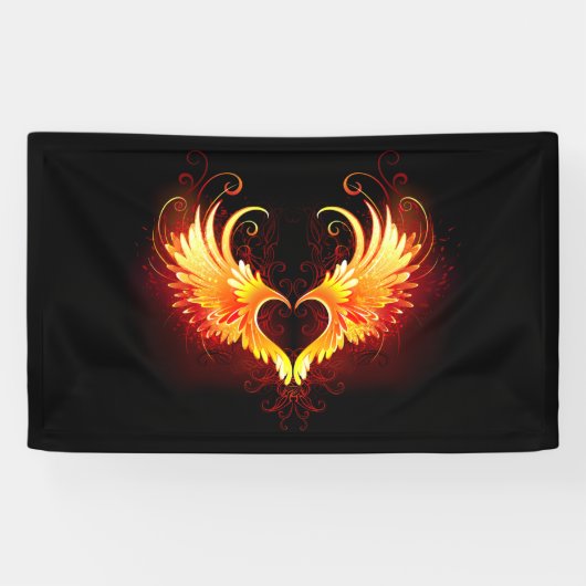 Angel Fire Heart met Wings Spandoek (Horizontaal)