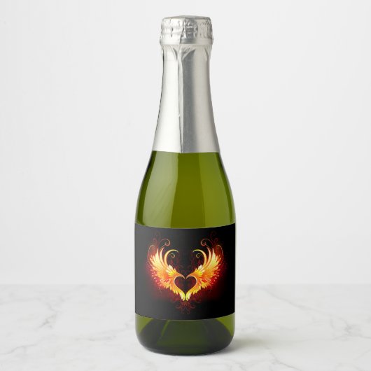 Angel Fire Heart met Wings Sparkling Wijnetiket (Voorkant)