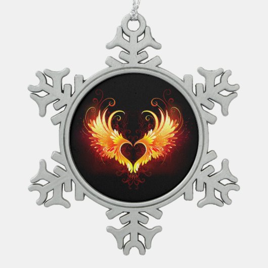 Angel Fire Heart met Wings Tin Sneeuwvlok Ornament (Voorkant)