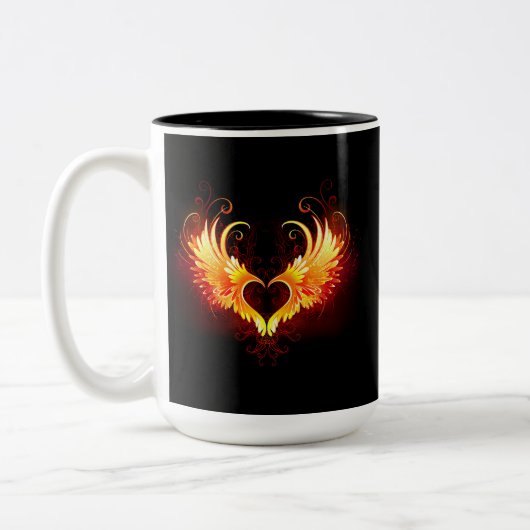 Angel Fire Heart met Wings Tweekleurige Koffiemok (Links)