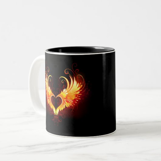 Angel Fire Heart met Wings Tweekleurige Koffiemok (Voorkant links)