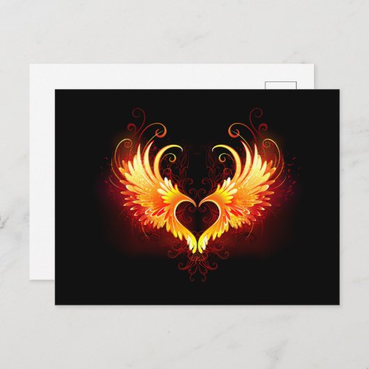 Angel Fire Heart met Wings Uitnodiging Briefkaart (Voorkant / Achterkant)