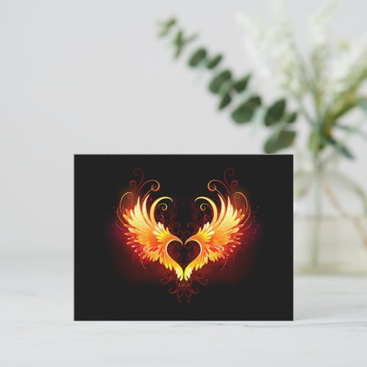 Angel Fire Heart met Wings Uitnodiging Briefkaart (Staand voorkant)
