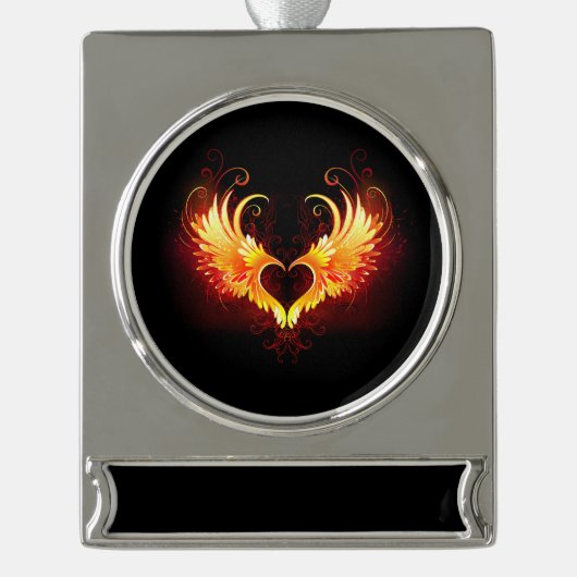 Angel Fire Heart met Wings Verzilverd Banner Ornament (Voorkant)