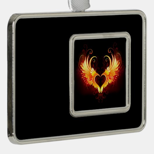 Angel Fire Heart met Wings Verzilverd Omlijst Ornament (Rechts)